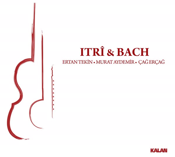 Itrî & Bach album cover, red line drawings of tanbur, cello and duduk